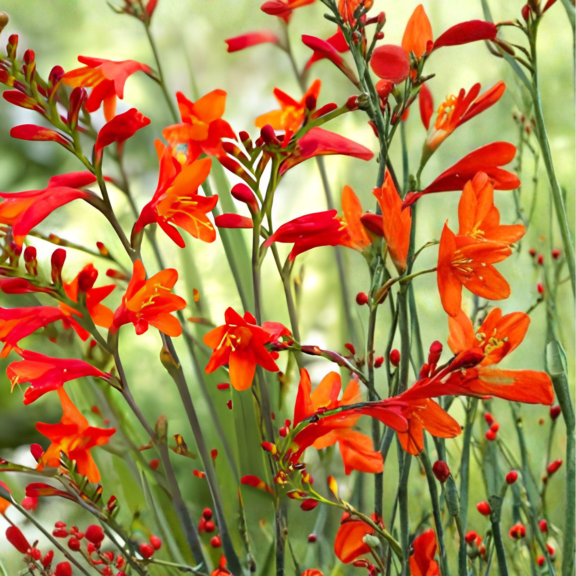 Crocosmia Bulbs | Orange Red Montbretia | Tall Summer Blooming Perennial | Easy Care Crocosmia × crocosmiiflora | 15 Bulbs