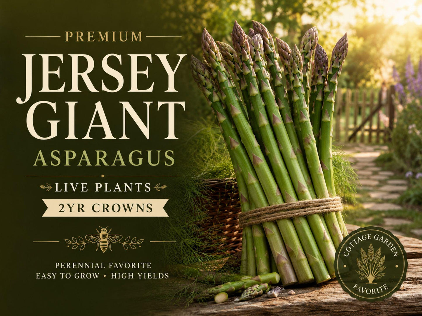 Jersey Giant Asparagus Crowns – 5 Live 2-Year Perennial Vegetable Plants – Asparagus officinalis, Green Spears, Full Sun, Well-Draining Soil