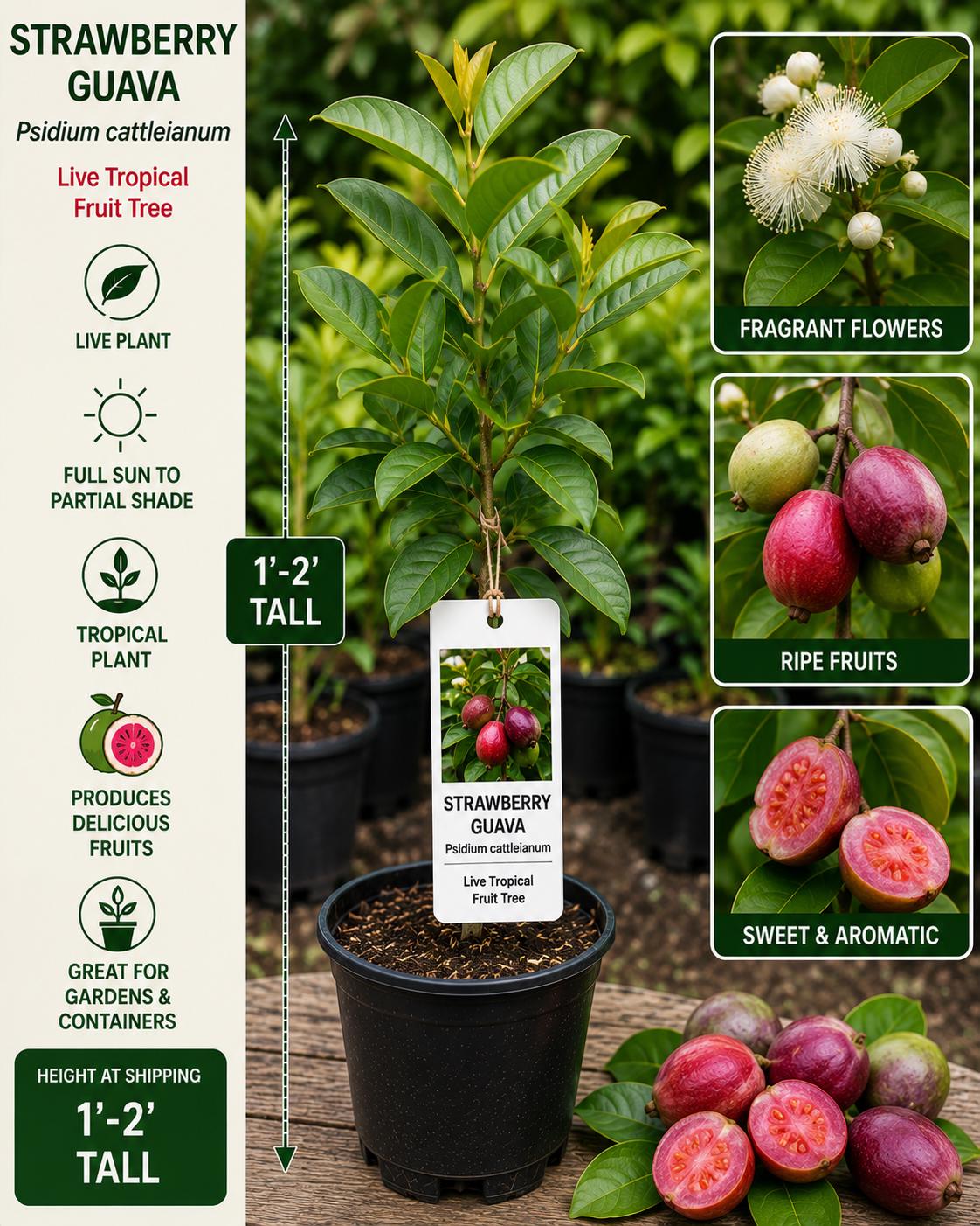 Strawberry Guava Live Fruit Tree 1-2 Feet Tall – Psidium cattleianum – Edible Fruit Tree, Tropical Plant, Garden Tree