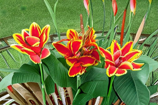 Lucifer Canna Lily Bulbs – Canna indica, Red Summer Flowering Plant, Garden Border, Tropical Ornamental Bulbs