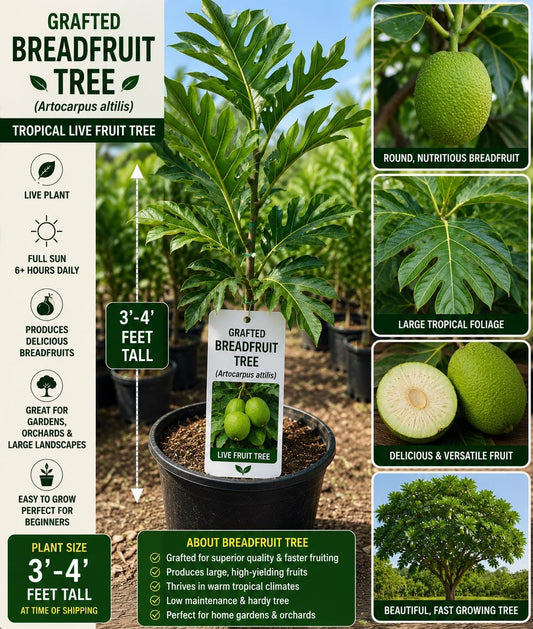 Grafted Breadfruit Tree 3-4 Feet Tall – Artocarpus altilis – Non-GMO Tropical Fruit Tree for Garden and Orchard