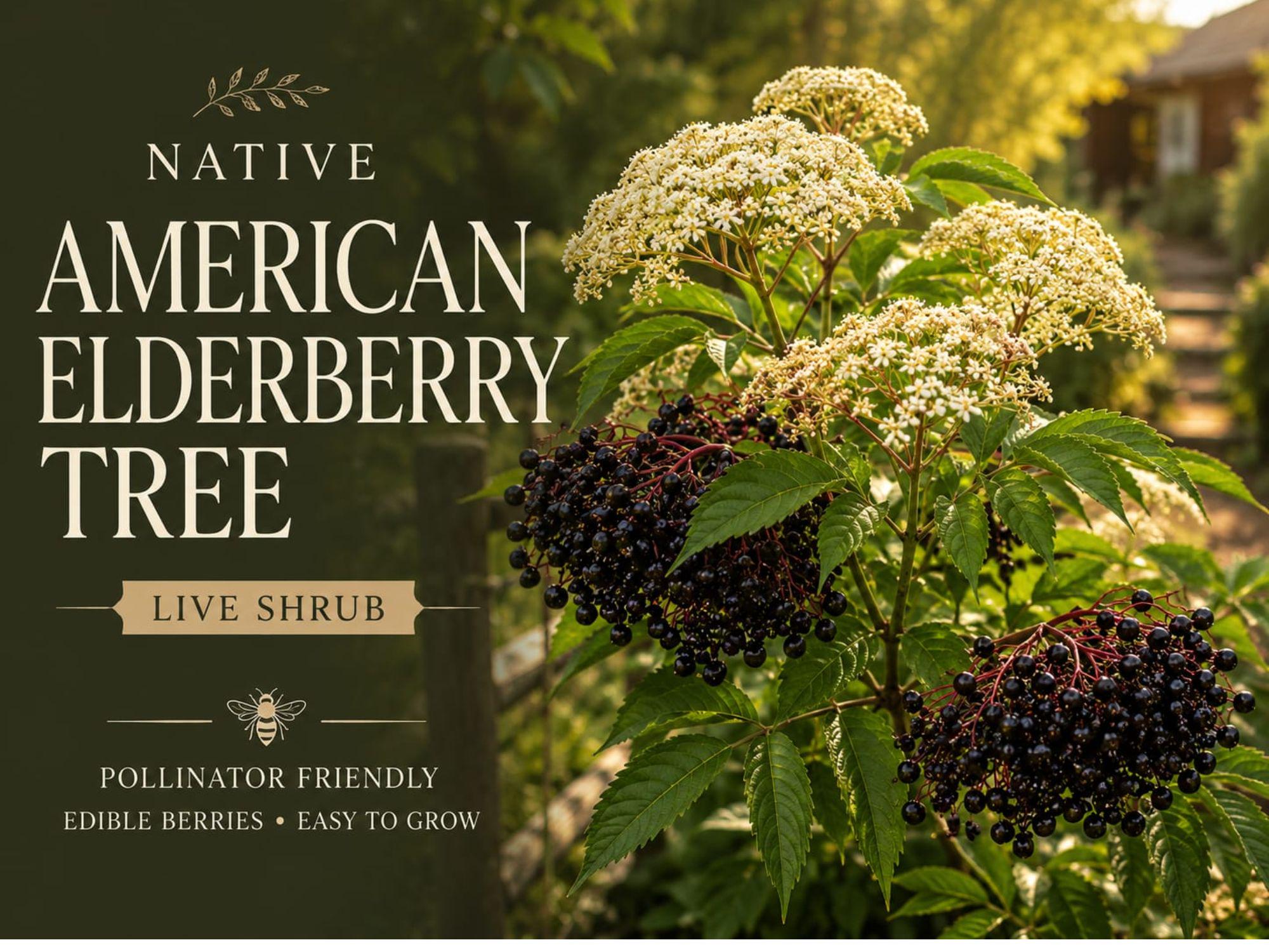 American Elderberry Bare Root Plant | 12-24in Sambucus canadensis Native Berry Shrub for Wildlife Garden