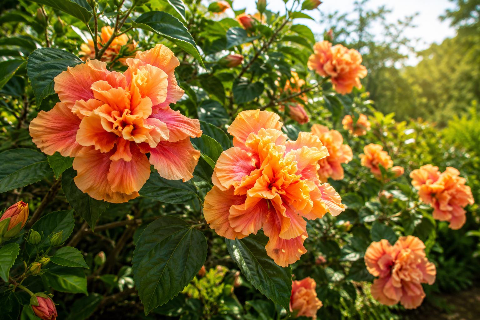 Tropical Hibiscus Plant - Double Fancy Peach Lavender - Hibiscus rosa-sinensis - Garden, Patio, Pollinator Attracting