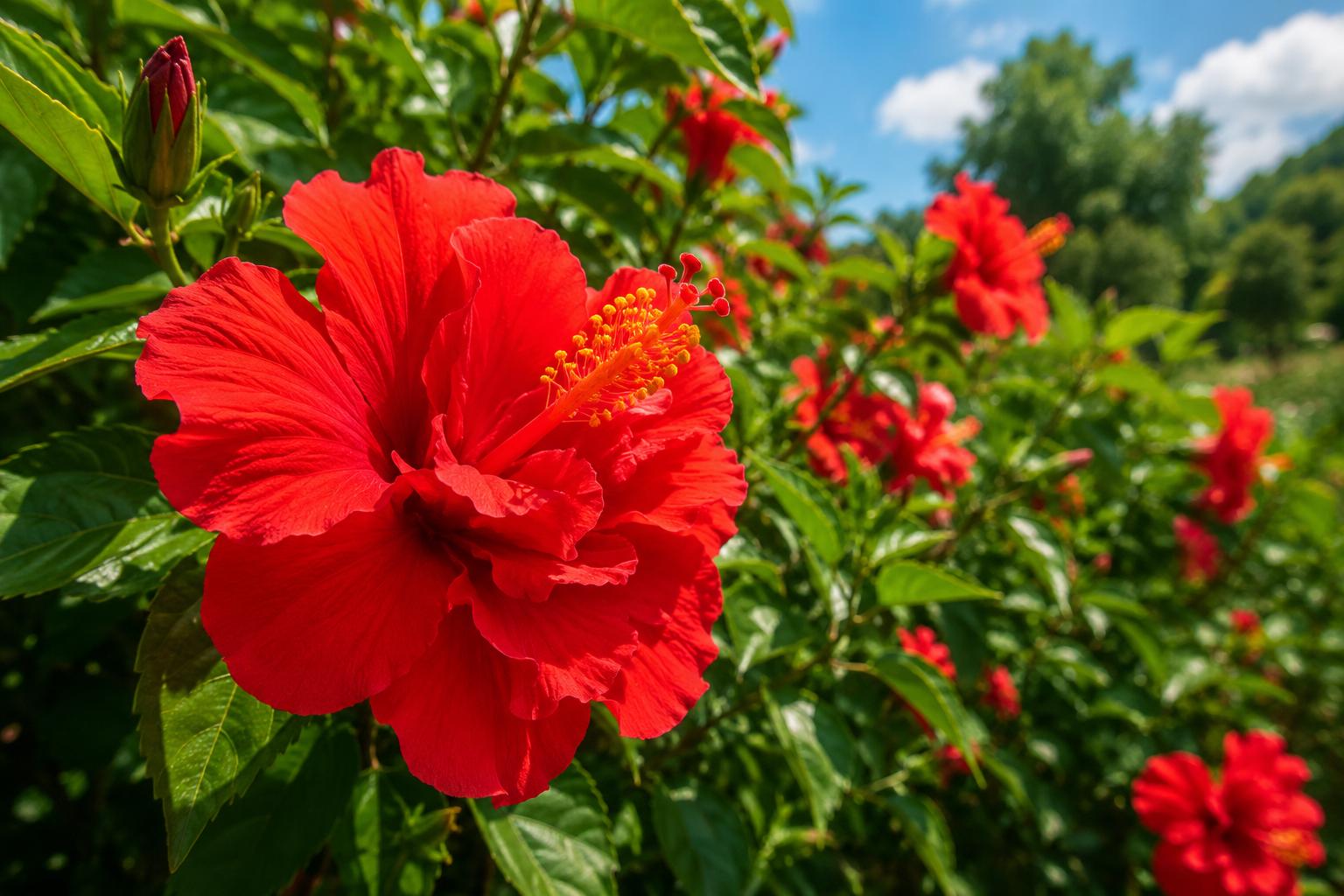 Double Red Tropical Hibiscus Bush Live Plant, Hibiscus rosa-sinensis, Landscape Gardening, Flowering Shrub
