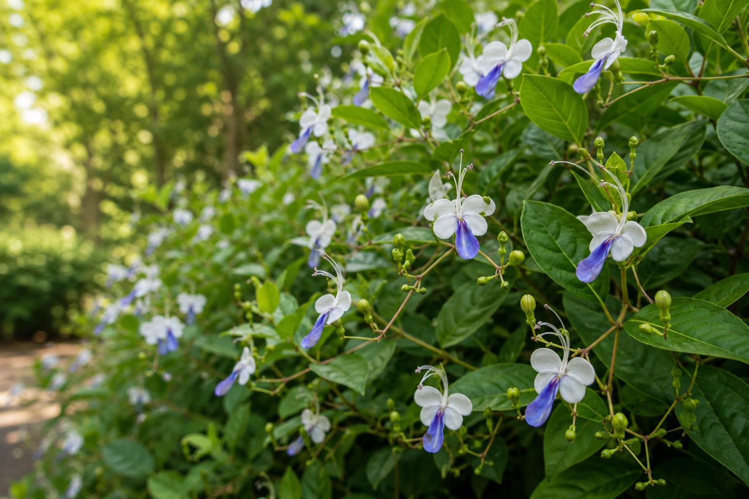Blue Butterfly Bush Plant - Tropical Clerodendrum Ugandense with Butterfly-Shaped Blue Flowers for Garden or Container