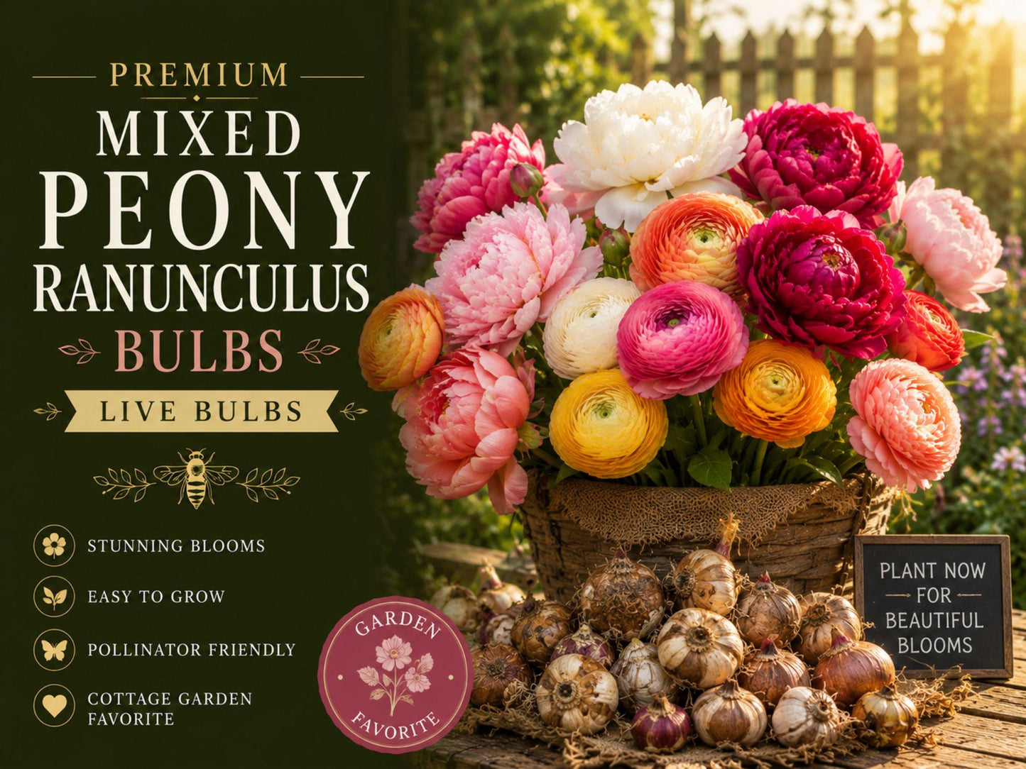 Mixed Ranunculus Bulbs – Large Peony-Flowering Plants for Spring Garden Beds – Ranunculus asiaticus, Colorful Blooms