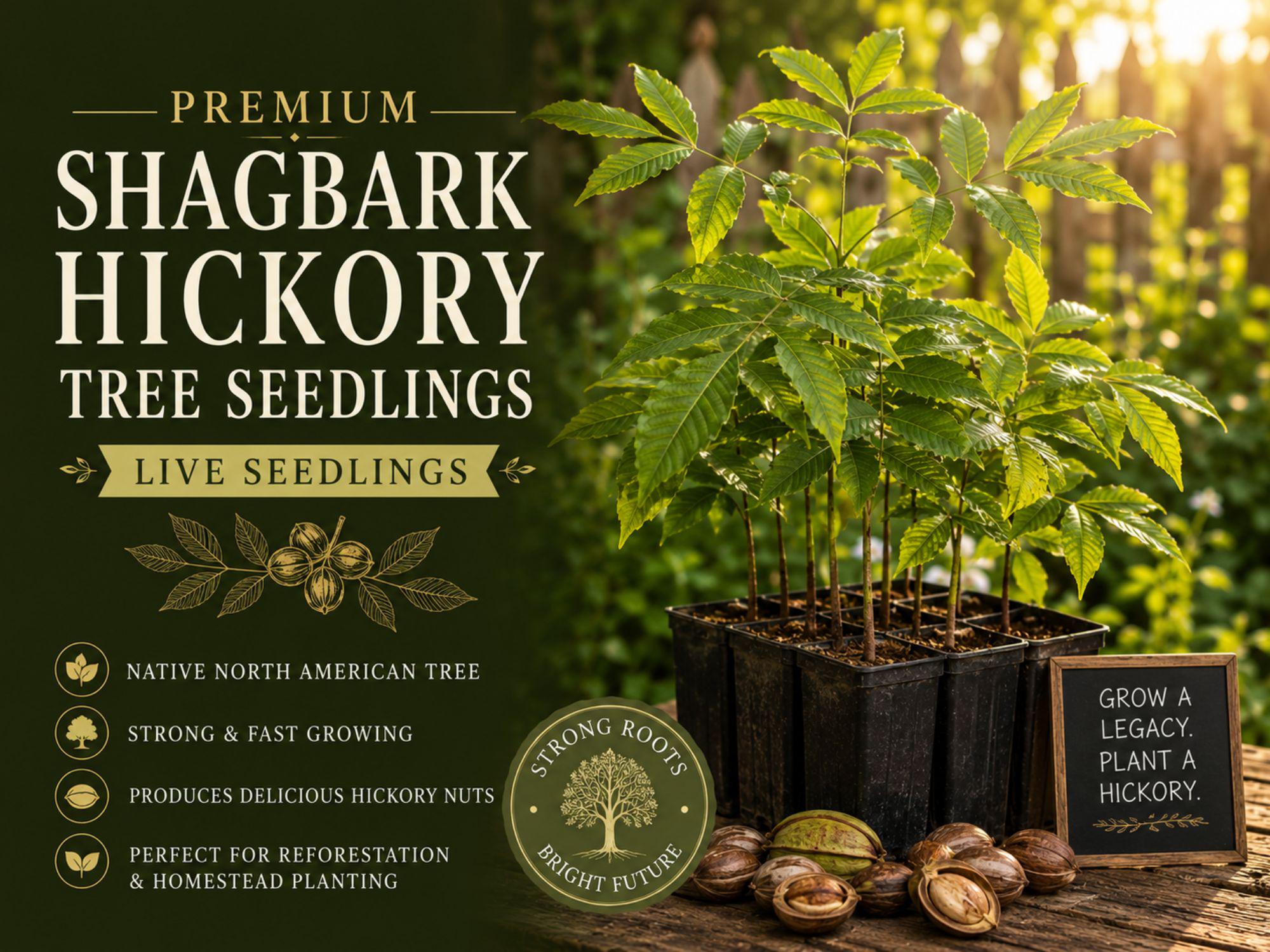 Shagbark Hickory Tree Seedling – Native Hardwood Carya ovata for Shade & Landscaping