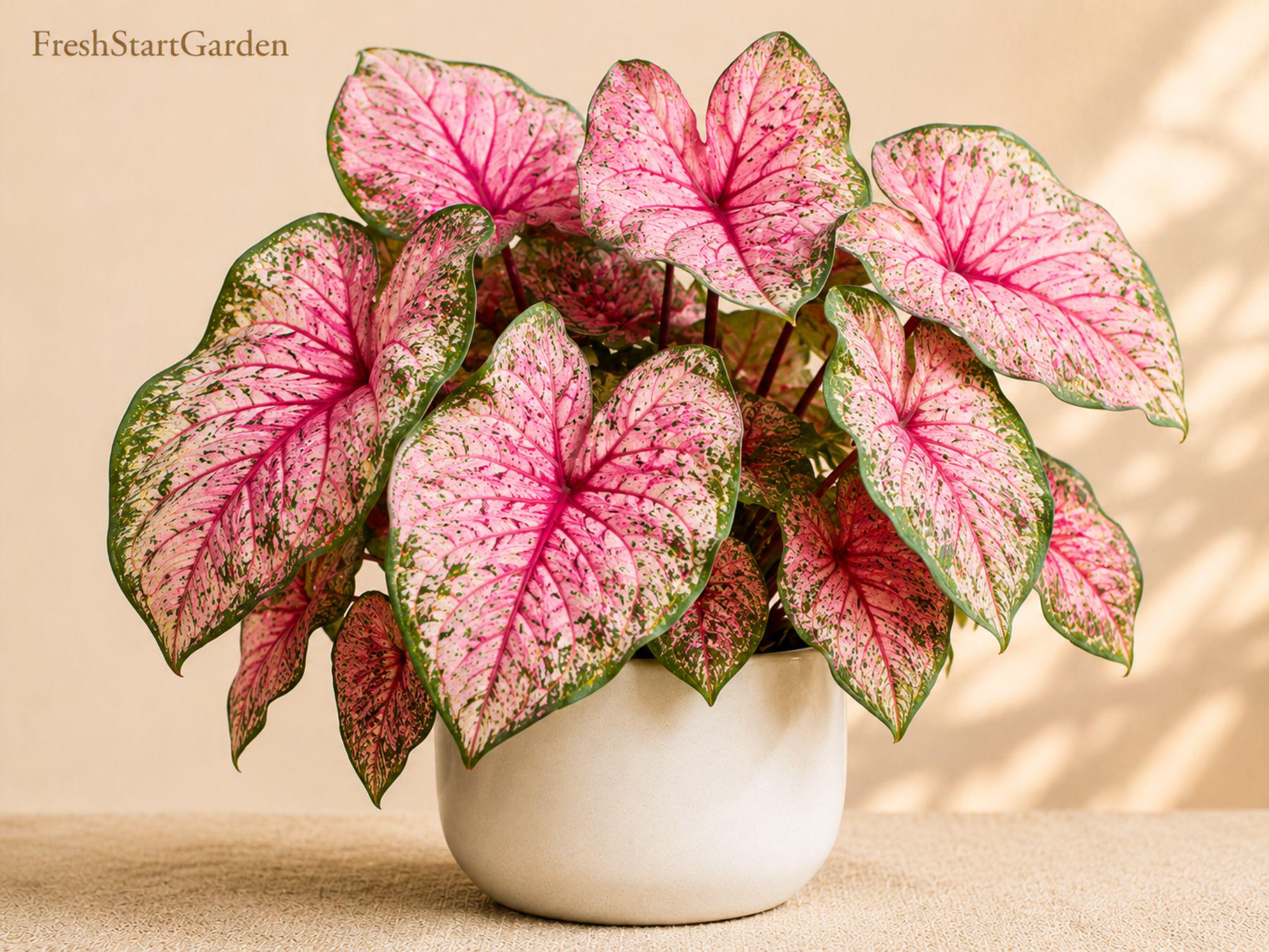 Pinky Swear Caladium Bulbs – Colorful Tropical Foliage for Shade Gardens, Containers, and Borders – Caladium bicolor