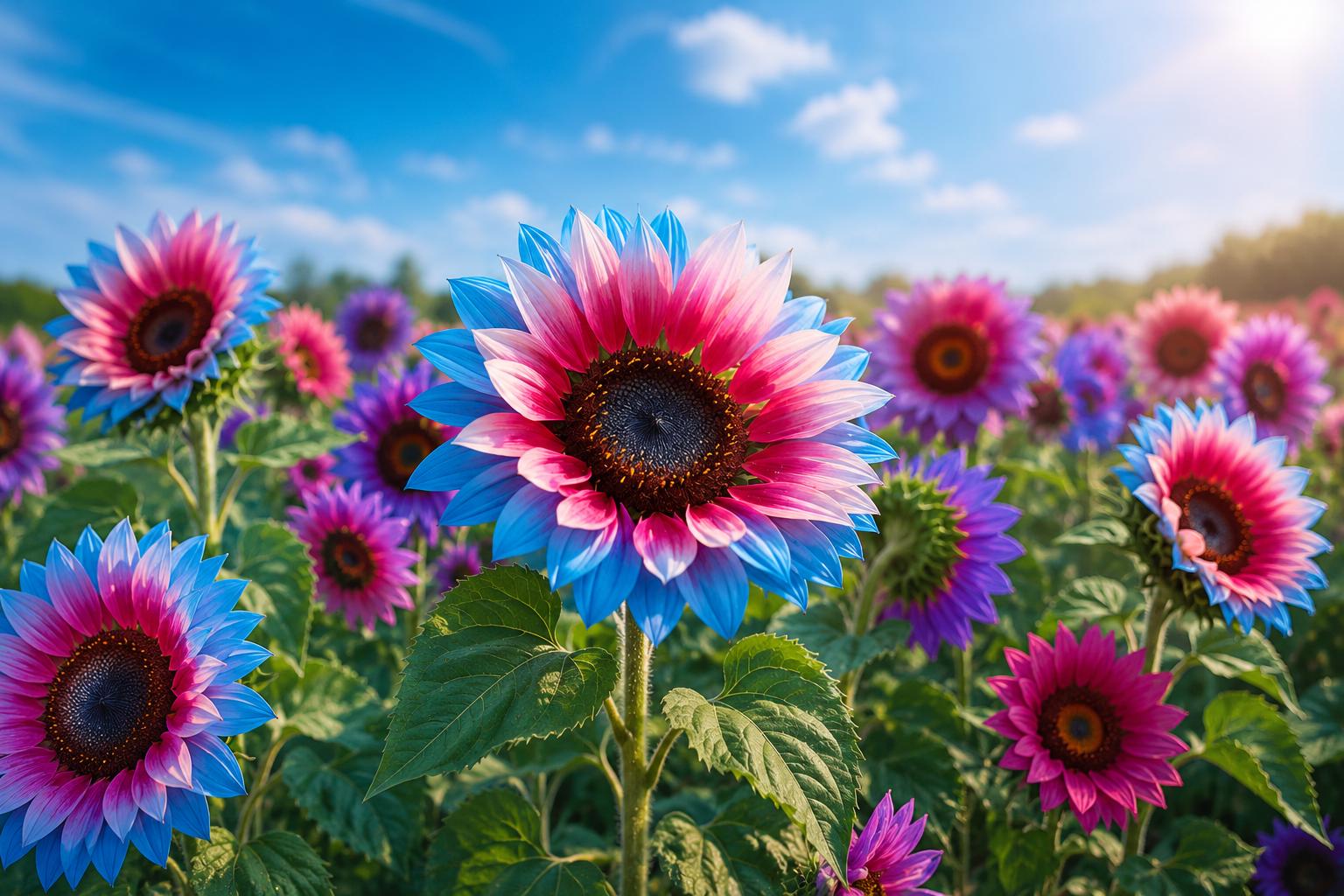 Rare Twin-Blossom Sunflower Seeds - 50pcs Blue Over Pink Heirloom Helianthus annuus for Garden, Cutting Flowers, Pollinator Attractant