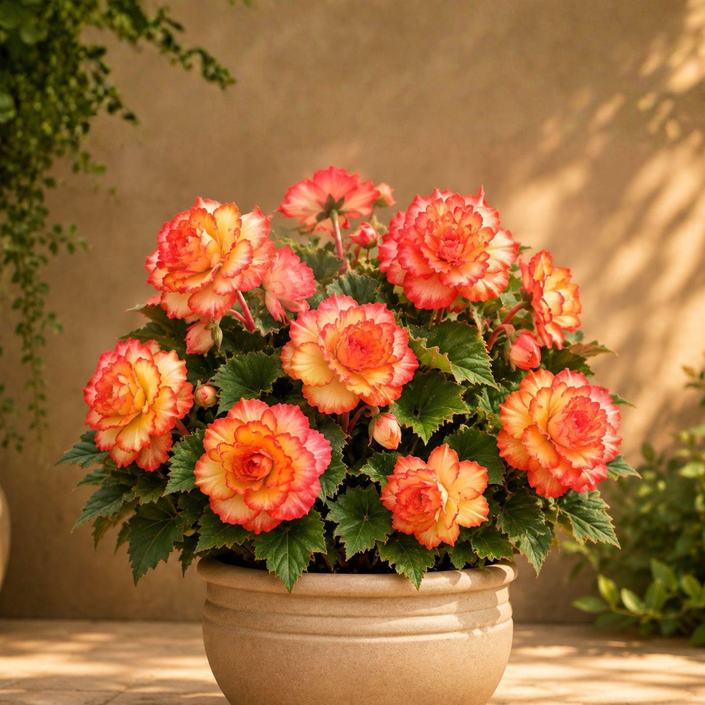 Hanging Picotee Begonia Bulbs Pack of 3 – Yellow Red Tropical Flowers for Hanging Baskets & Containers – Begonia x tuberhybrida