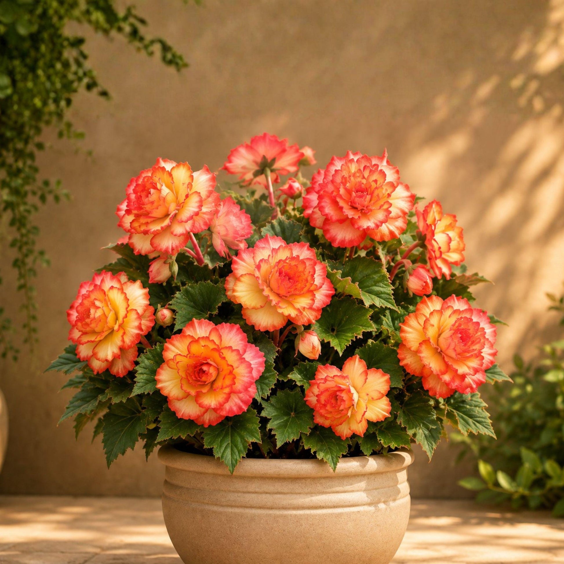 Hanging Picotee Begonia Bulbs Pack of 3 – Yellow Red Tropical Flowers for Hanging Baskets & Containers – Begonia x tuberhybrida
