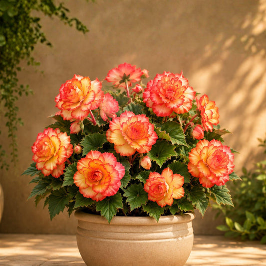 Hanging Picotee Begonia Bulbs Pack of 3 – Yellow Red Tropical Flowers for Hanging Baskets & Containers – Begonia x tuberhybrida