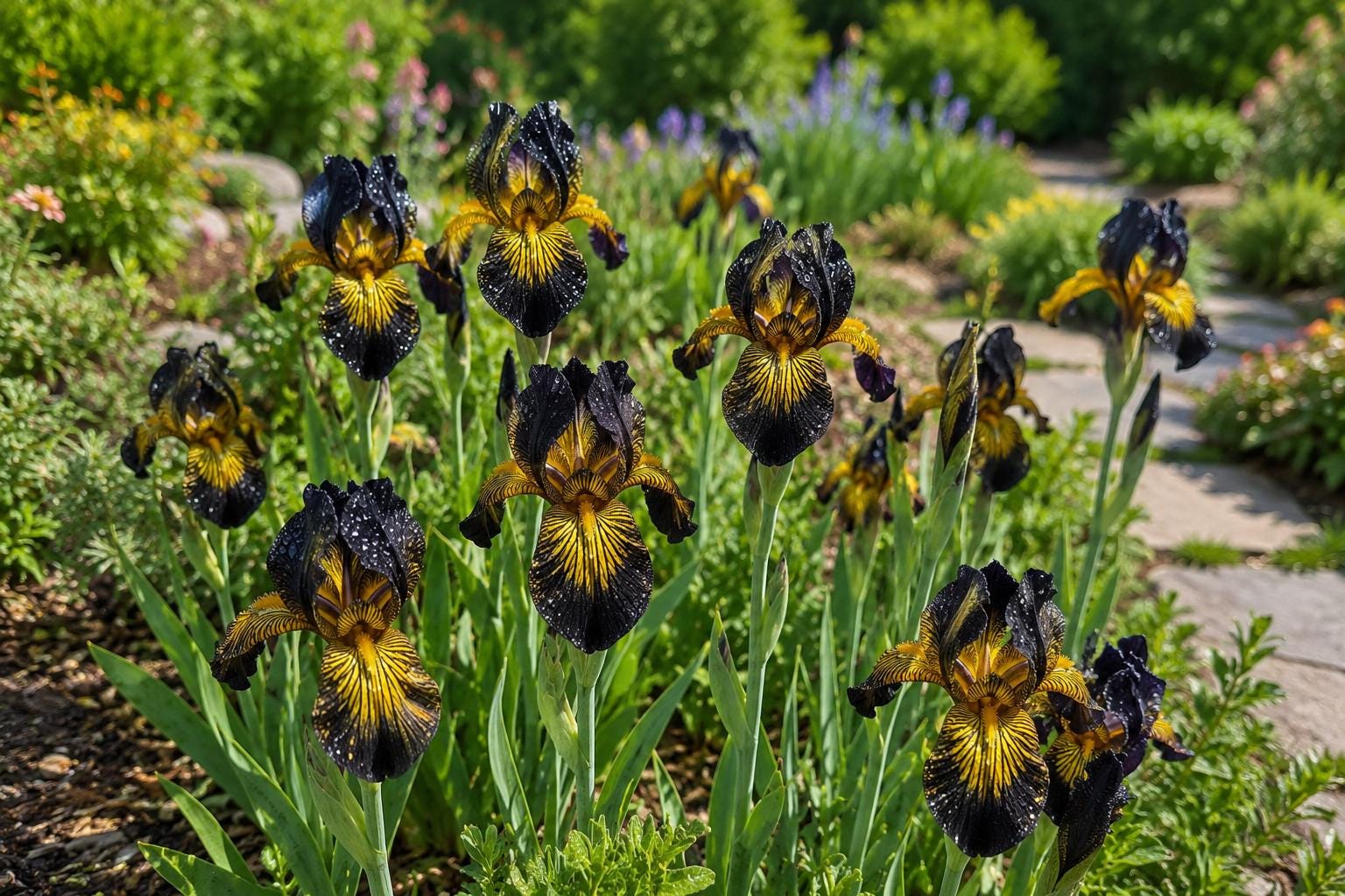 Bearded Iris Seeds 50 Pack - Black and Gold Iris with Yellow Beard - Iris germanica Flower Seeds