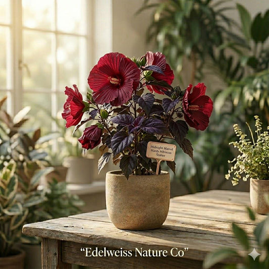 Midnight Marvel Hardy Hibiscus Starter Plant | Hibiscus moscheutos | Red Flowers & Dark Foliage | Perennial Garden Plant
