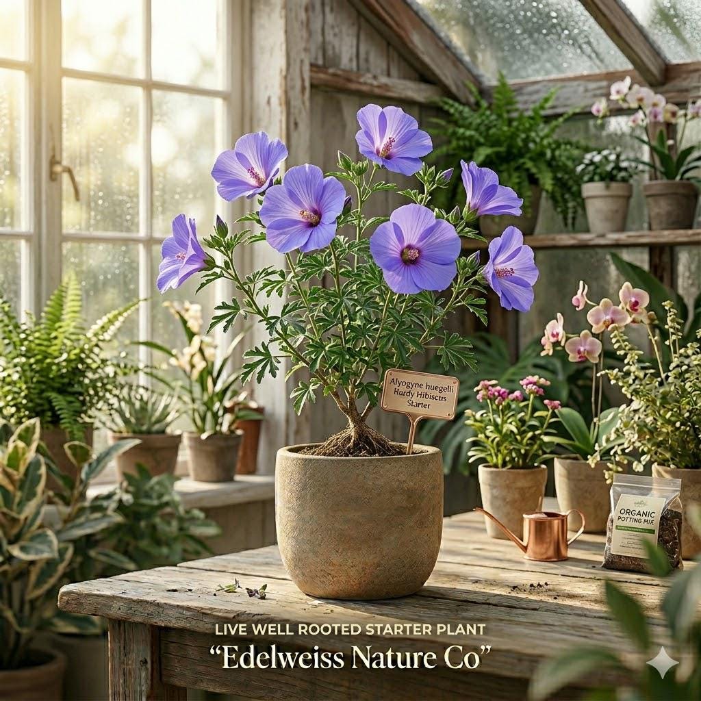 Alyogyne Huegelii Blue Hibiscus Live Starter Plant | Australian Ornamental Shrub with Lavender-Blue Flowers