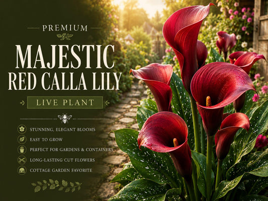 Majestic Red Calla Lily Rhizomes – Zantedeschia Flower Bulbs for Garden Beds & Containers, Deep Red Trumpet Flowers