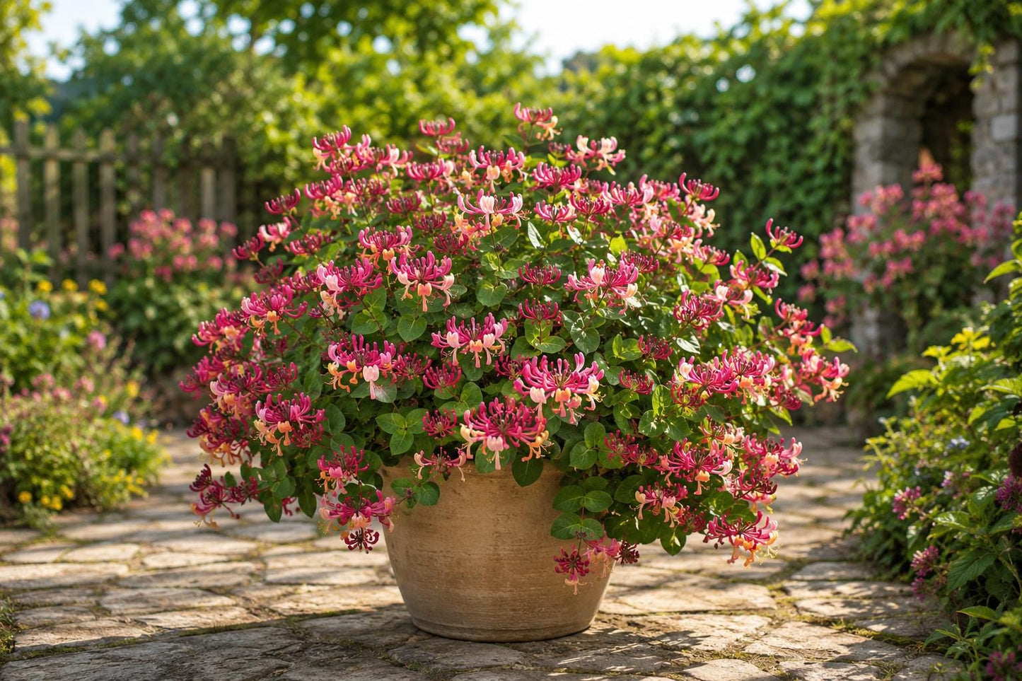 Honeysuckle Vine Starter Plant Peaches & Cream Lonicera periclymenum Rooted for Climbing & Covering