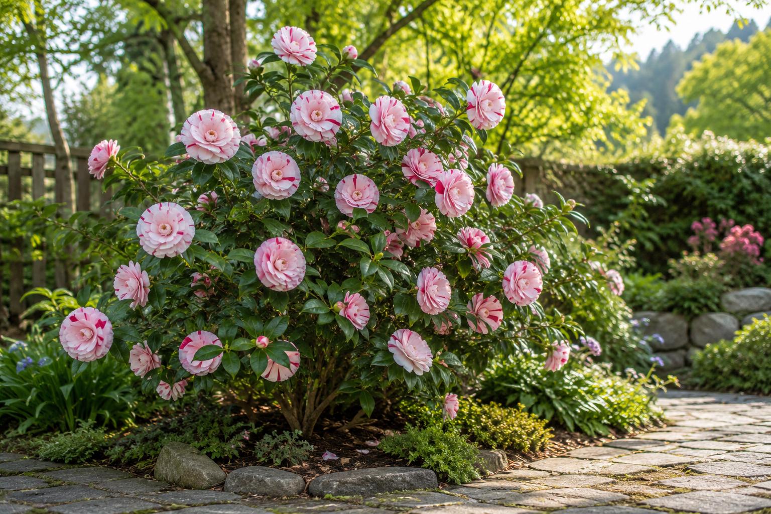 Live Camellia Japonica Starter Plant - LA Peppermint Bicolor Bloom, Drought-Tolerant, Flowering Shrub, USA Seller