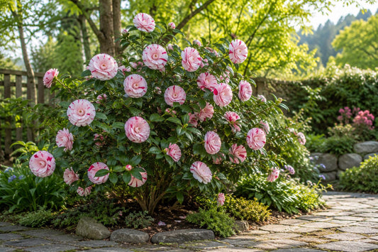 Live Camellia Japonica Starter Plant - LA Peppermint Bicolor Bloom, Drought-Tolerant, Flowering Shrub, USA Seller
