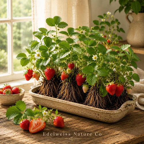 20 Seascape Everbearing Strawberry Bare Roots | Fragaria x ananassa Live Edible Fruit Plants for Garden, Container & Hanging Baskets