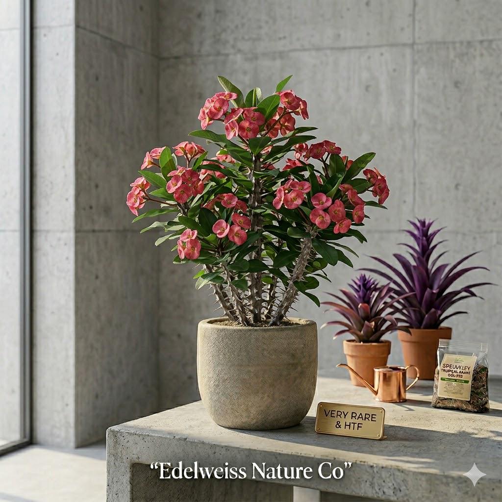 Rose Crown of Thorns Starter Plant | Euphorbia Milii Christ Plant | Flowering Succulent Indoor & Patio