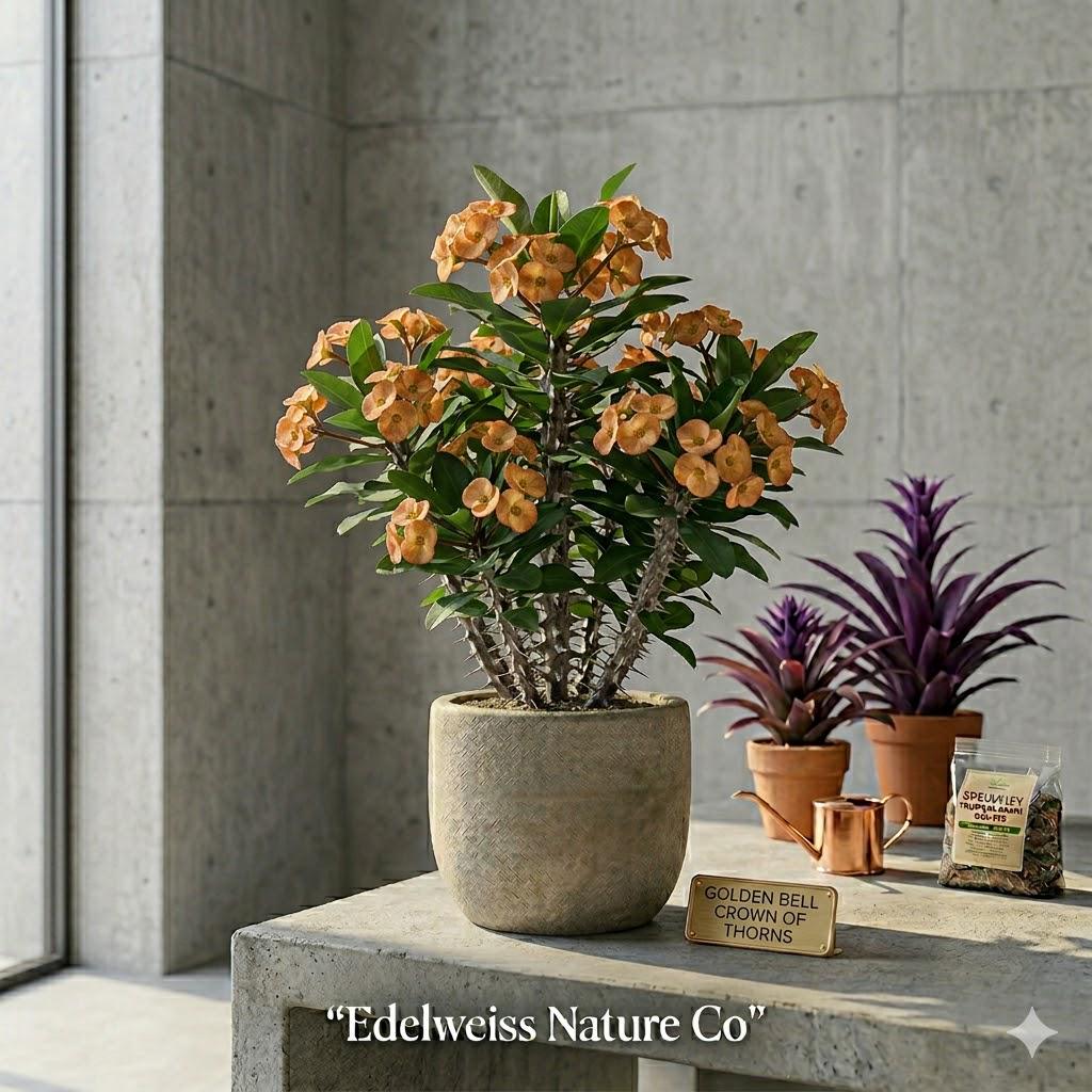 Golden Bell Crown of Thorns Starter Plant | Euphorbia milii Flowering Succulent with Yellow Blooms for Indoor & Patio Gardens