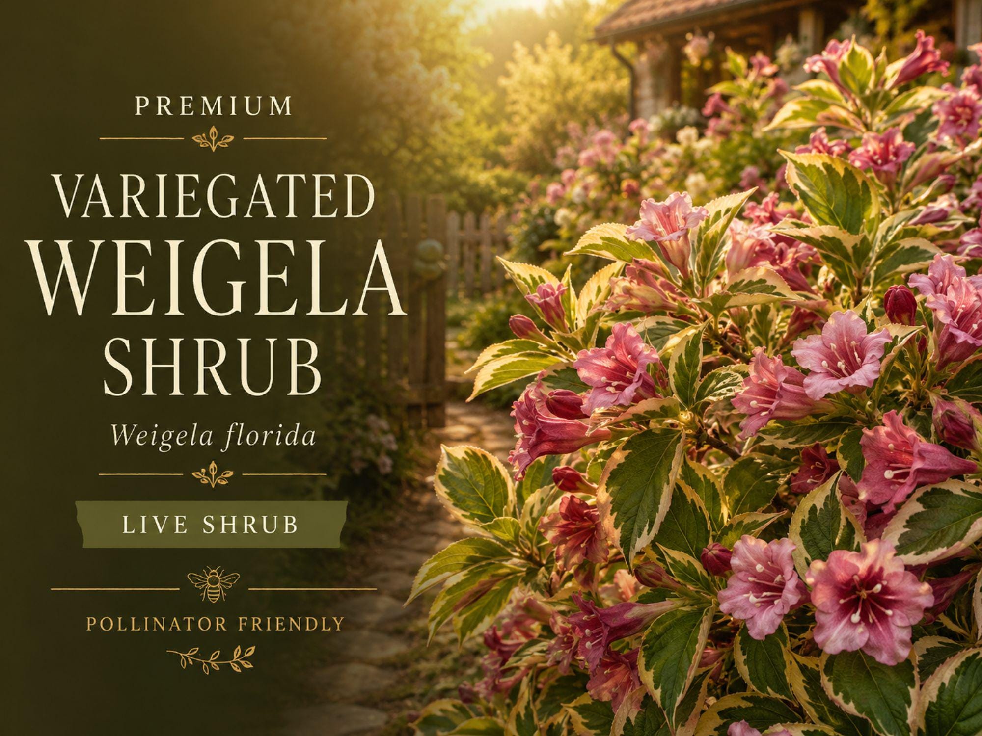 Variegated Weigela Plant Bare Root 12-24in, Weigela florida 'Variegata' Flowering Shrub for Hedges & Borders