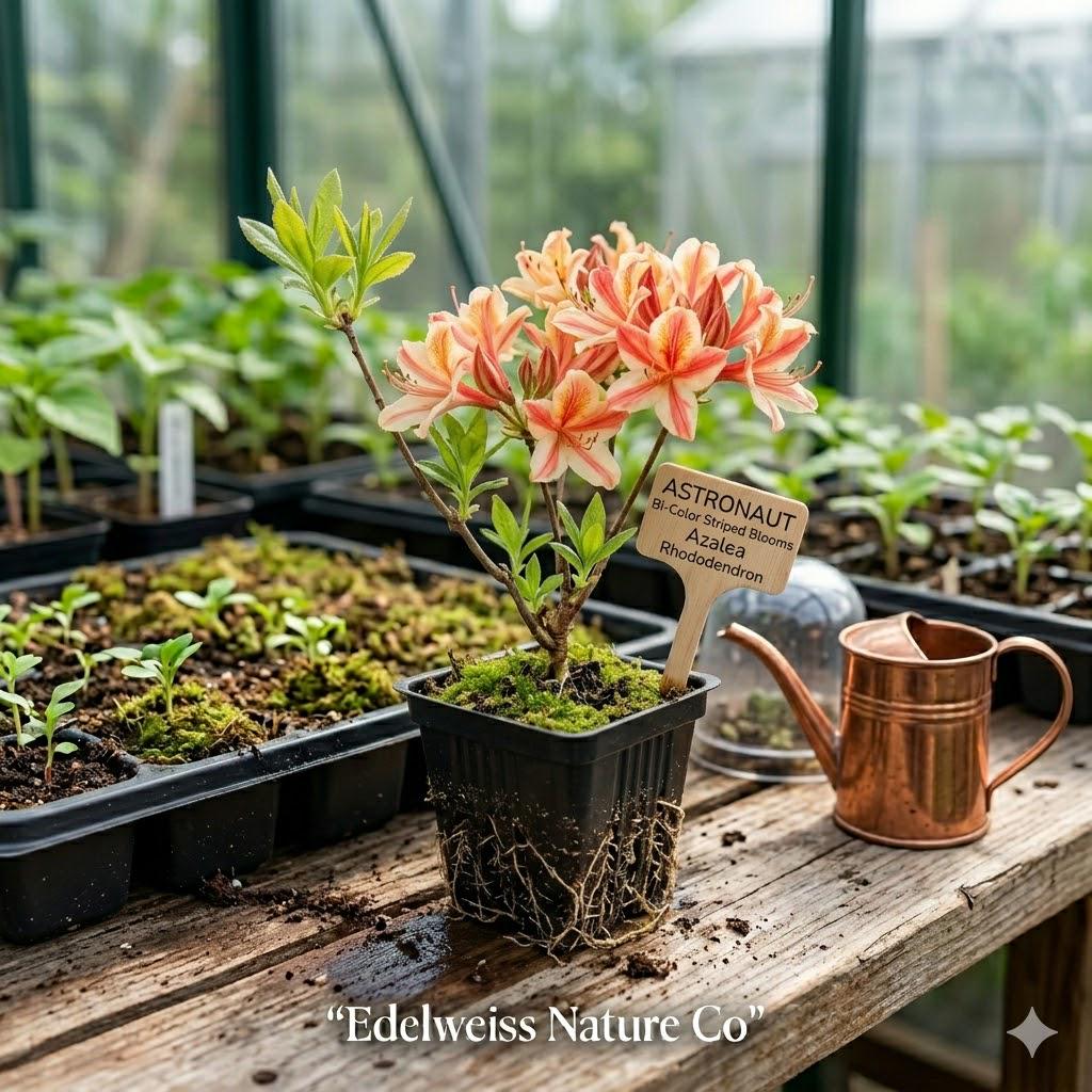 Astronaut Azalea Rhododendron Starter Plant – Bi-Color Striped Bloom Deciduous Shrub for Cottage & Woodland Gardens