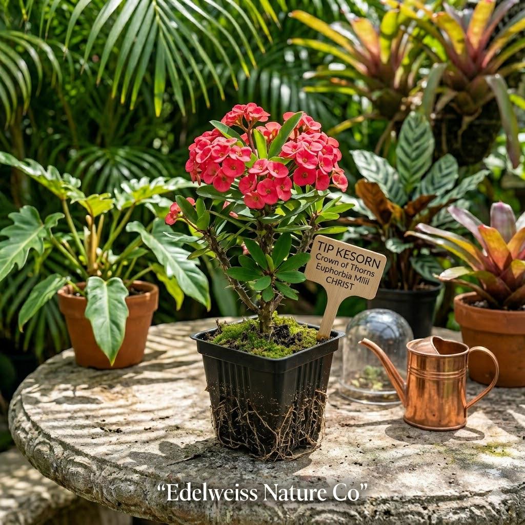 Tip Kesorn Crown of Thorns Starter Plant, Euphorbia milii, Flowering Succulent, Drought Tolerant Indoor & Patio Plant