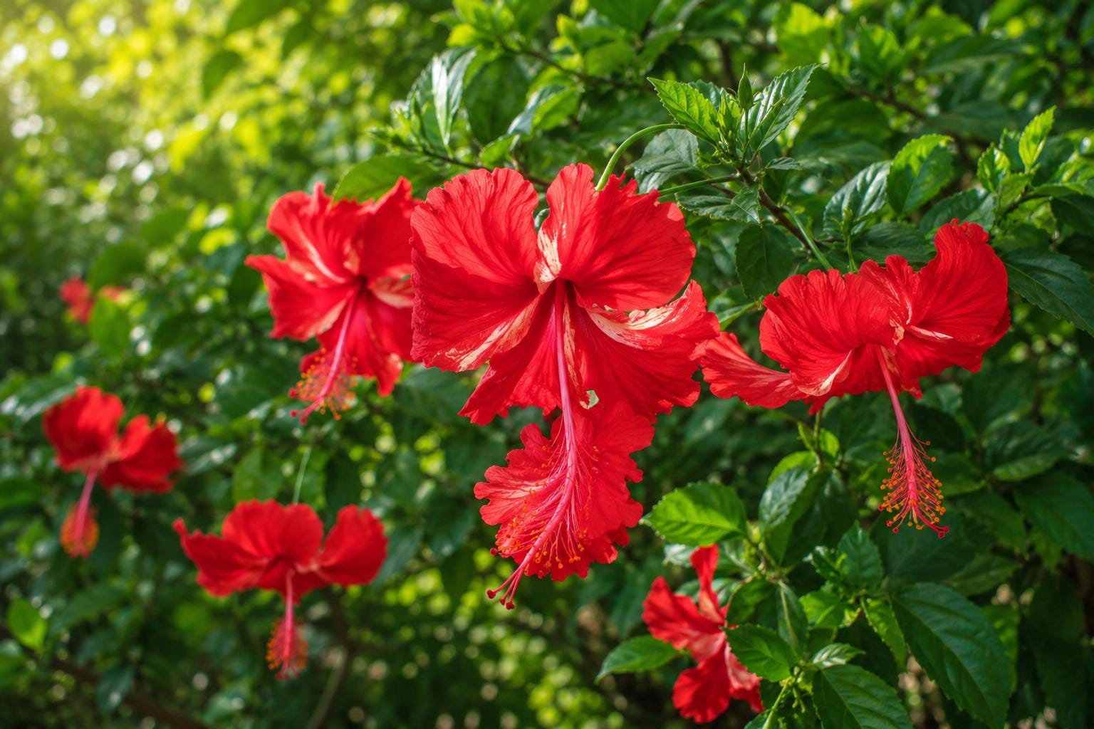 Tropical Hibiscus Plant - Red Lions Tail Flowers - Hibiscus rosa-sinensis - Rare Pom Pom Poodle Tail Blooms