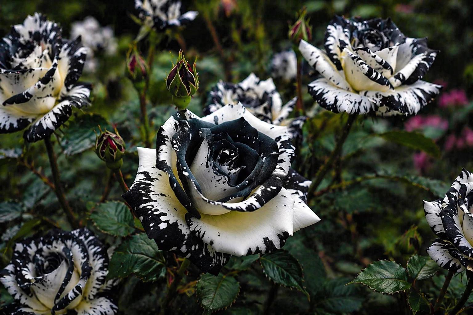 Rare Black & White Rose Seeds - 20 Non-GMO Heirloom Rosa spp. for Garden Planting, Unique Floral Variety
