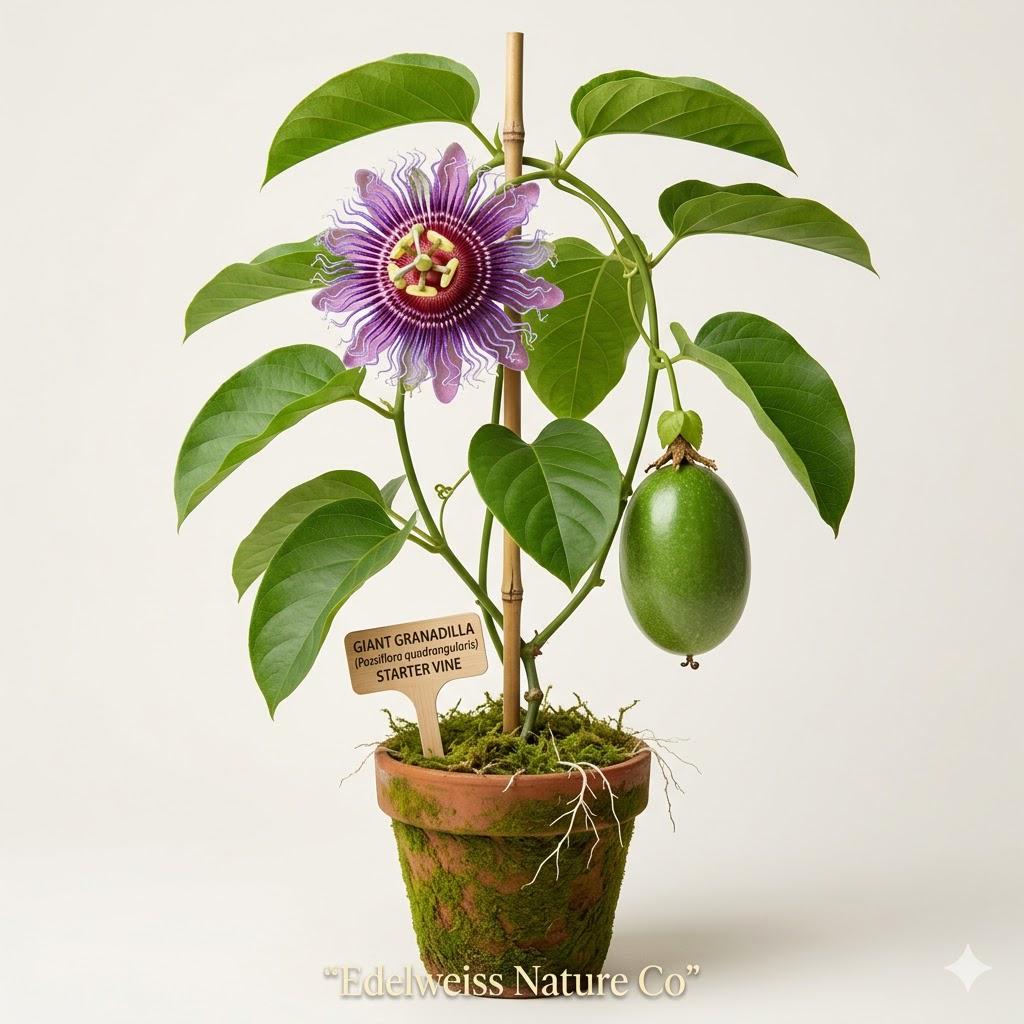 Giant Passion Fruit Vine Starter Plant | Passiflora quadrangularis | Tropical Climbing Fruit Plant