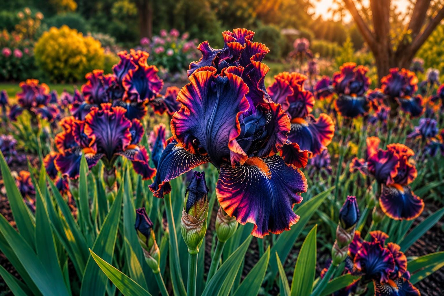 Black Bearded Iris Seeds - 35 Rare Iris germanica Flower Seeds with Deep Purple and Orange Blooms