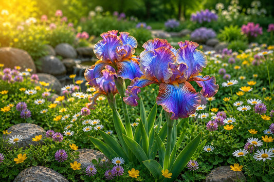 Multicolor Iris Flower Seeds - 50 Rainbow Veined Iris germanica Bulbs for Garden Beds and Borders