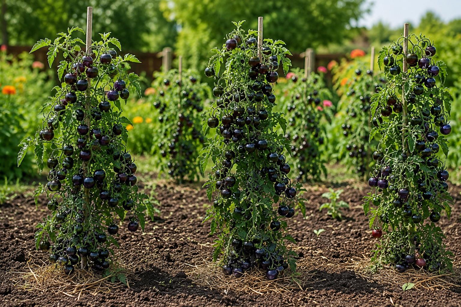 European Black Cherry Tomato Seeds - 100pcs Heirloom Non-GMO Solanum lycopersicum for Container Garden, Salad, and Gourmet Cooking