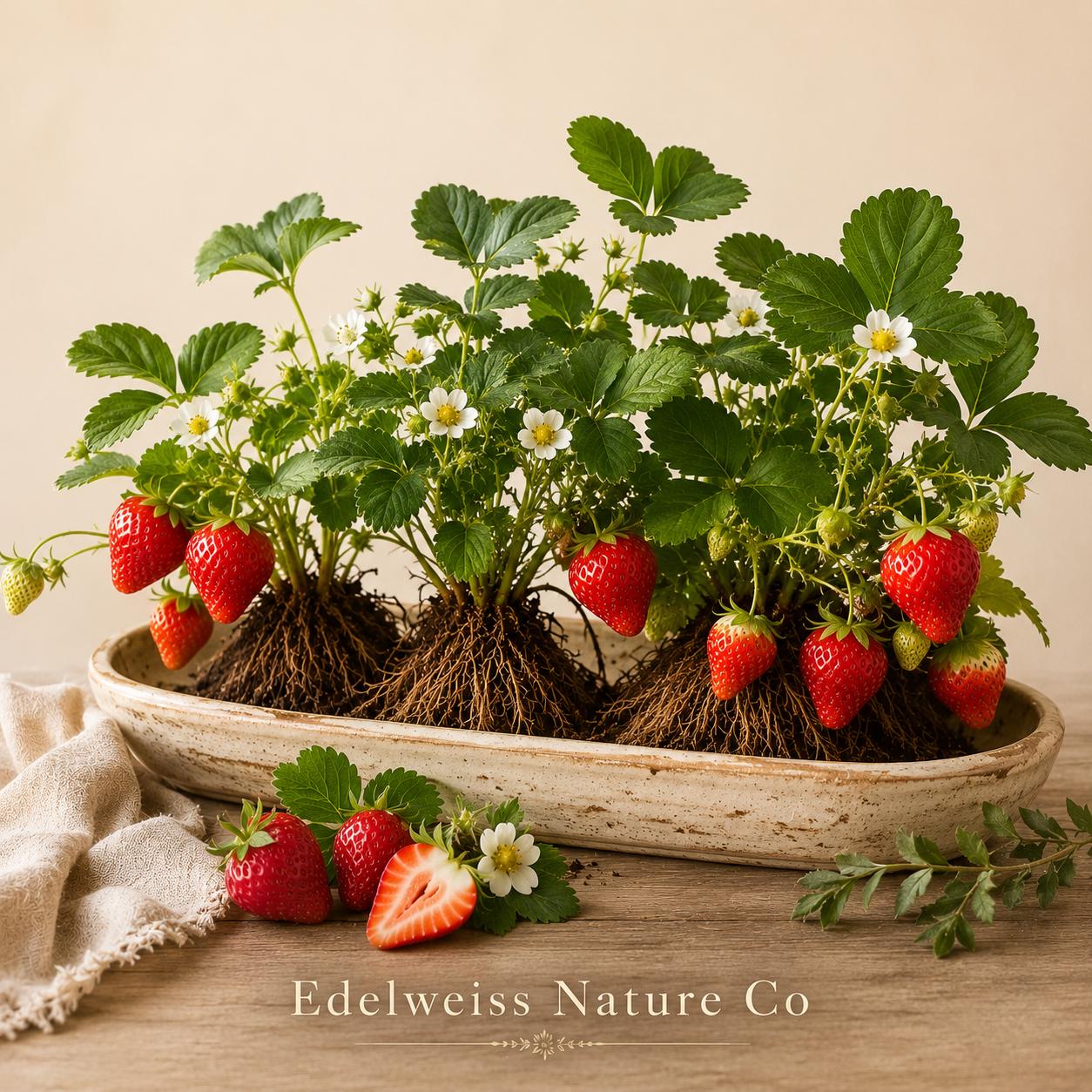 Chandler Strawberry Bare Roots – Live June-Bearing Fruit Plants, Heirloom, Non-GMO, Edible Berry Garden