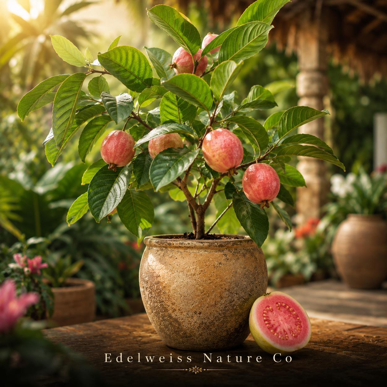 Barbie Pink Guava Starter Plant | Psidium guajava Tropical Fruit Tree | Edible Garden Plant for Home & Container Growing