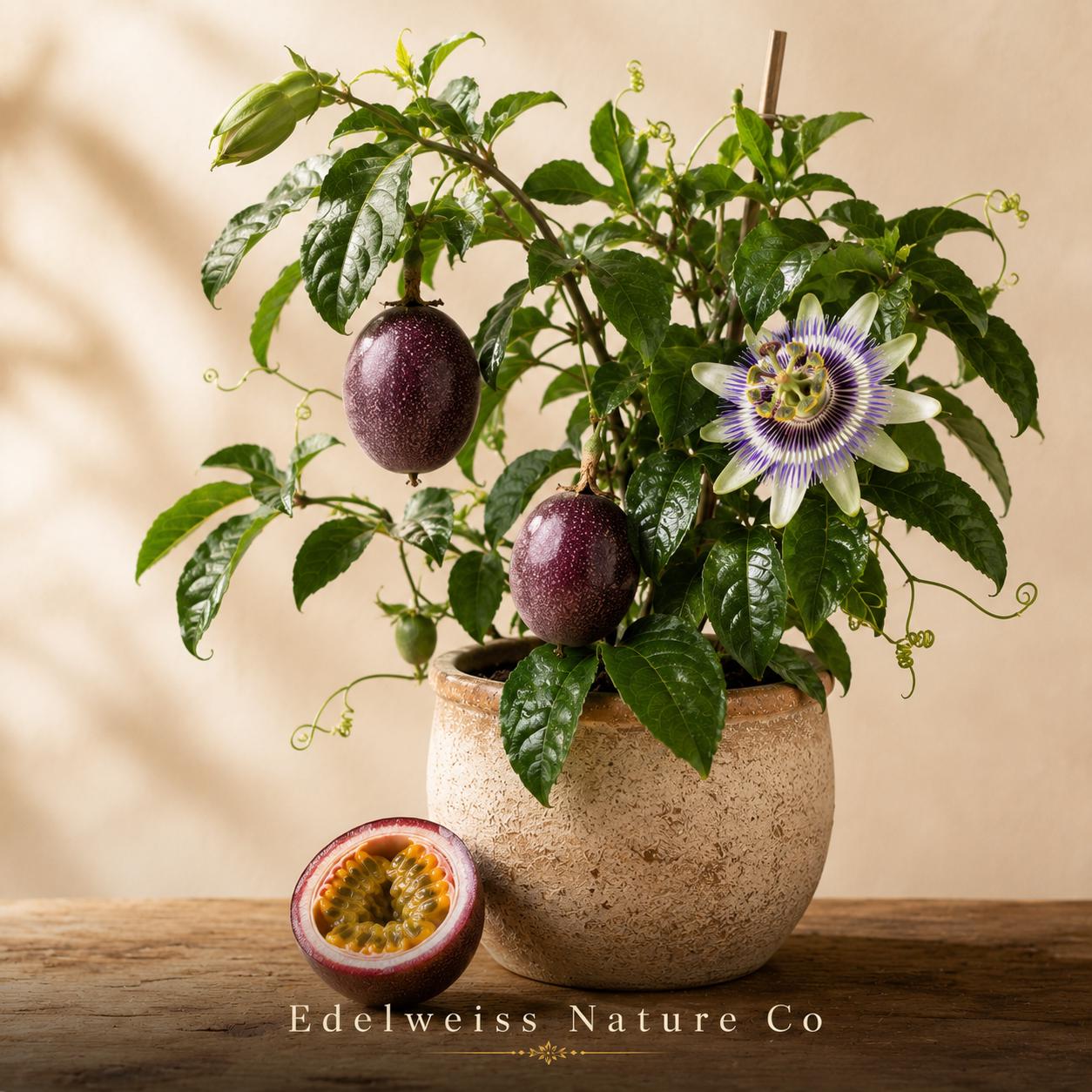 Possum Purple Passion Fruit Starter Plant | Self-Fertile Tropical Vine | Passiflora edulis Heirloom Non-GMO