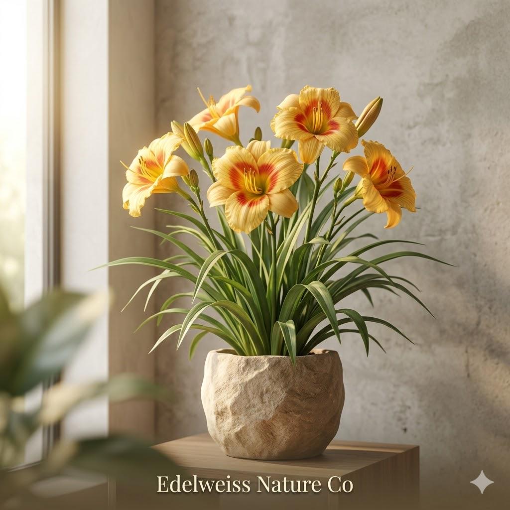 Hemerocallis Red Eyed Stella Daylily Bare Root Perennial Flower Plants for Pollinator Gardens