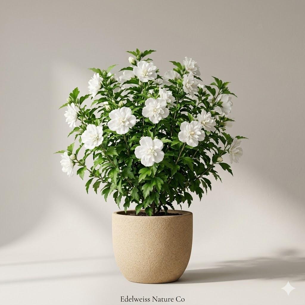 White Althea Rose of Sharon Hibiscus Bare Root Plants – 3 Hardy Shrubs with White Blooms, Hibiscus syriacus, Ornamental Flowering Shrubs