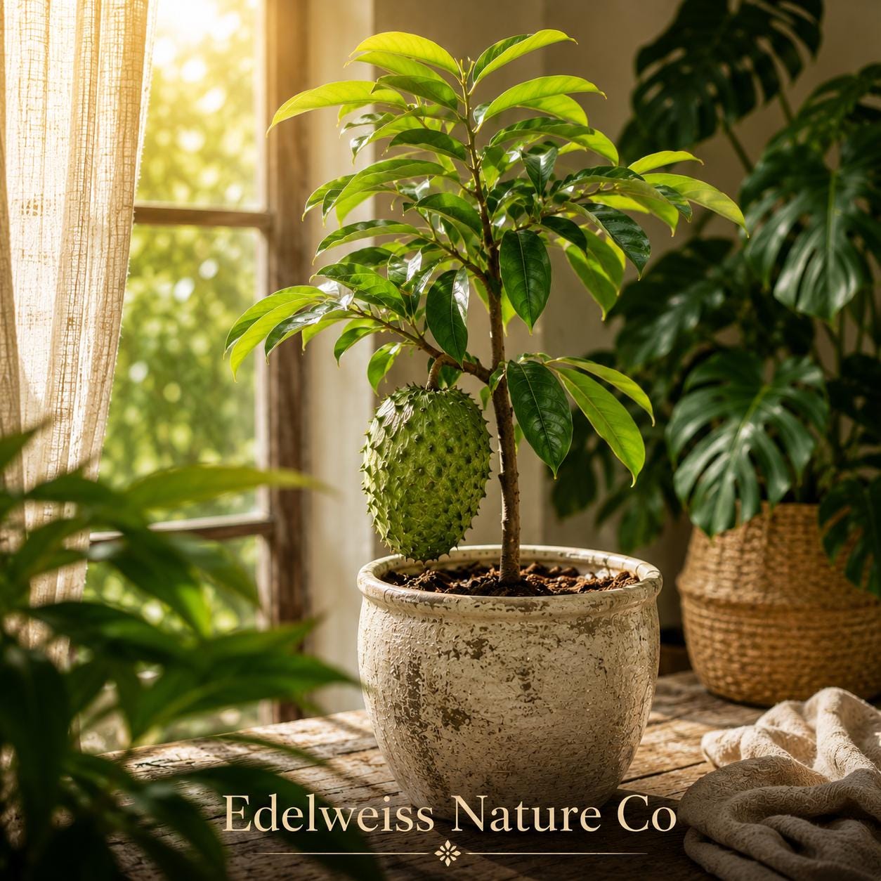 3 Soursop Tree Live Starter Plants, Tropical Fruit Tree, Annona Muricata, Edible Exotic Fruit, Green Foliage, Tropical Garden