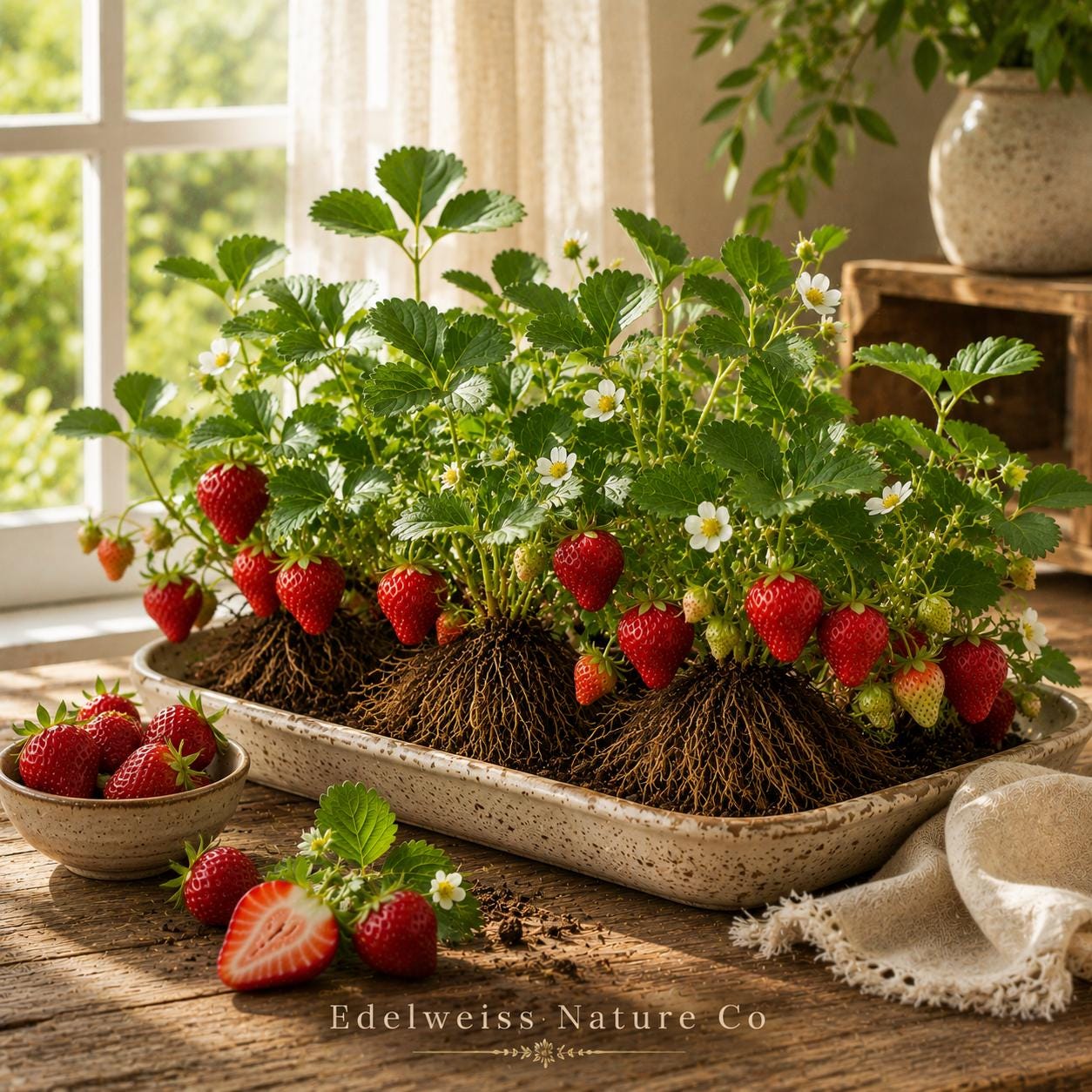 Honeoye Strawberry Bare Roots – Springbearing Edible Fragaria × ananassa Plants for Garden, Containers, and Borders