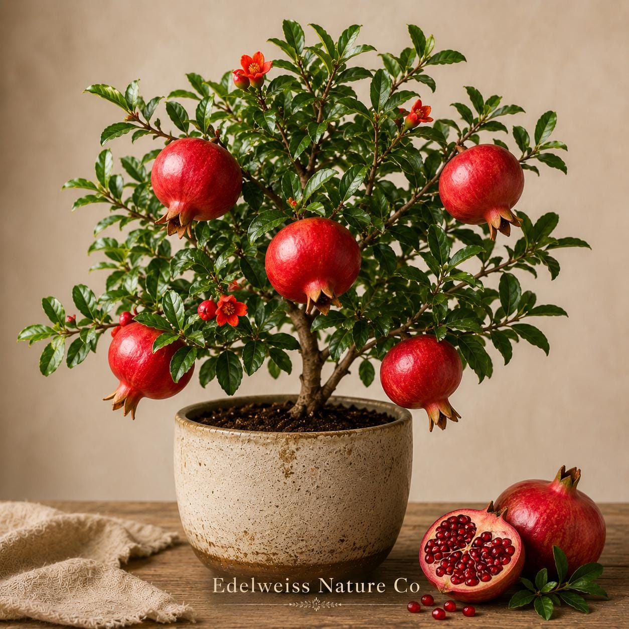 Parfianka Pomegranate Live Starter Plant, Edible Fruit Tree, Punica granatum, Small Bush, Ornamental & Fruitful Garden Plant