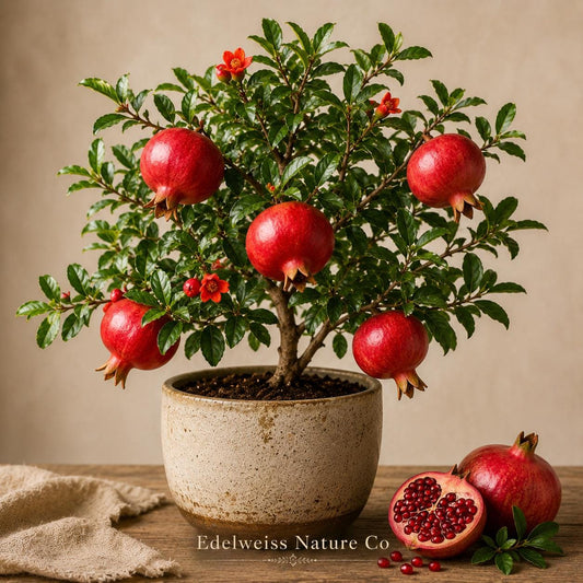 Parfianka Pomegranate Live Starter Plant, Edible Fruit Tree, Punica granatum, Small Bush, Ornamental & Fruitful Garden Plant