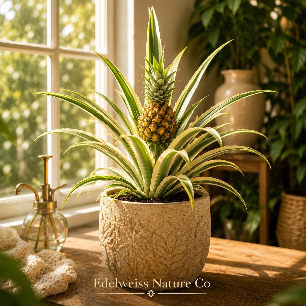 Variegated Pineapple Starter Plant | Ananas comosus Tropical Edible Fruit & Ornamental Garden Plant