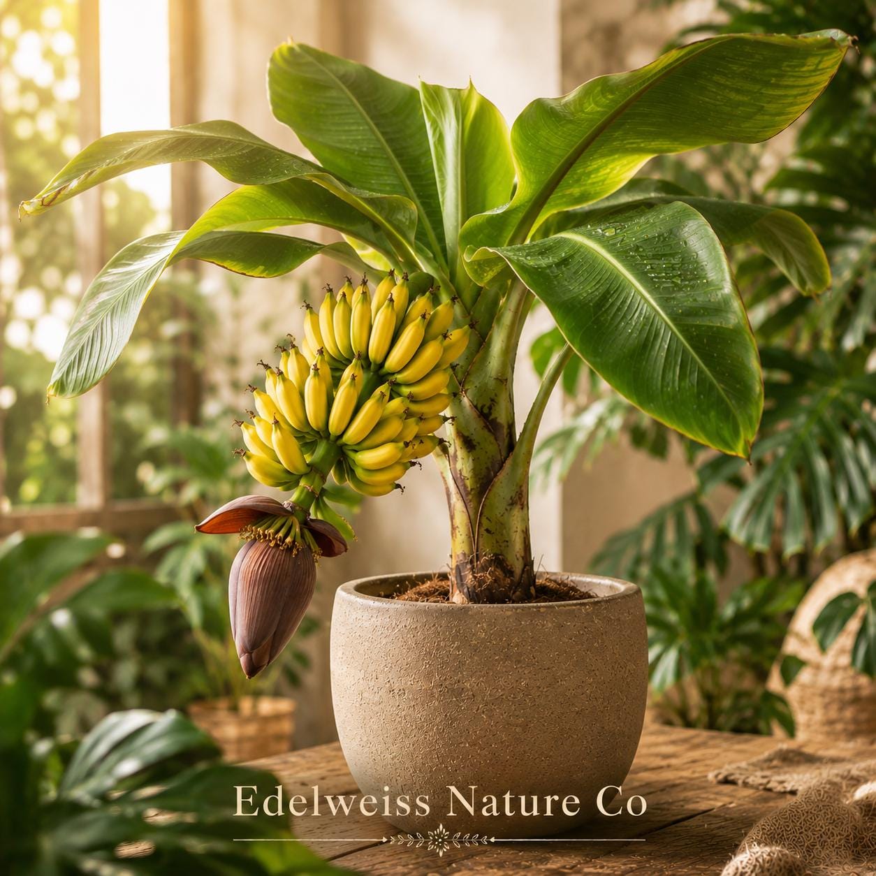 Double Mahoi Dwarf Banana Plant | Live Tropical Edible Fruit Starter | Musa spp.