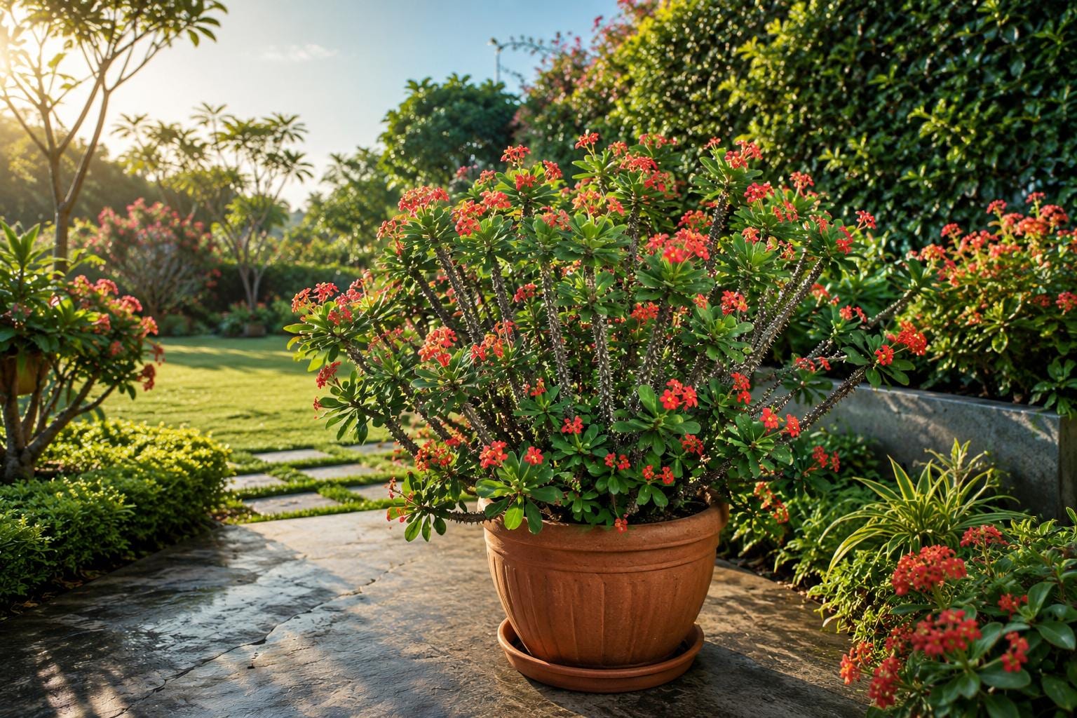 Crown of Thorns Starter Plant - Golden Bell Variety - Euphorbia milii - Indoor/Outdoor Succulent - Drought Tolerant, Easy Care