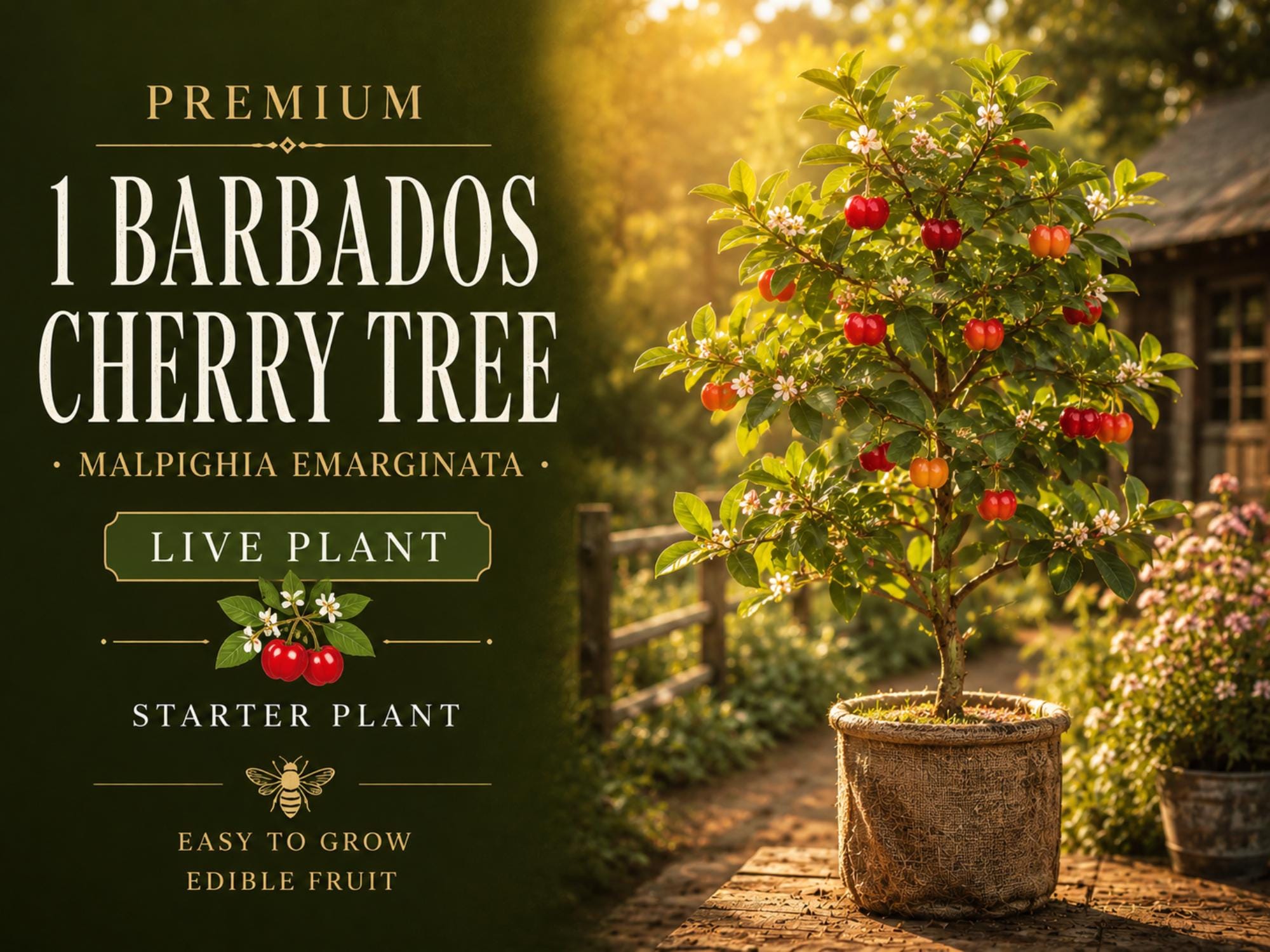 Barbados Cherry Plant | 3-4" Tropical Fruiting Shrub | Malpighia emarginata | Edible Landscape Container Garden
