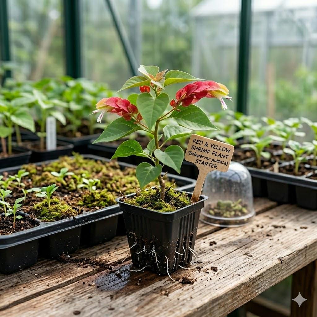 Red & Yellow Shrimp Plant Starter | Beloperone guttata Tropical Flowering Houseplant with Vibrant Red & Yellow Bracts