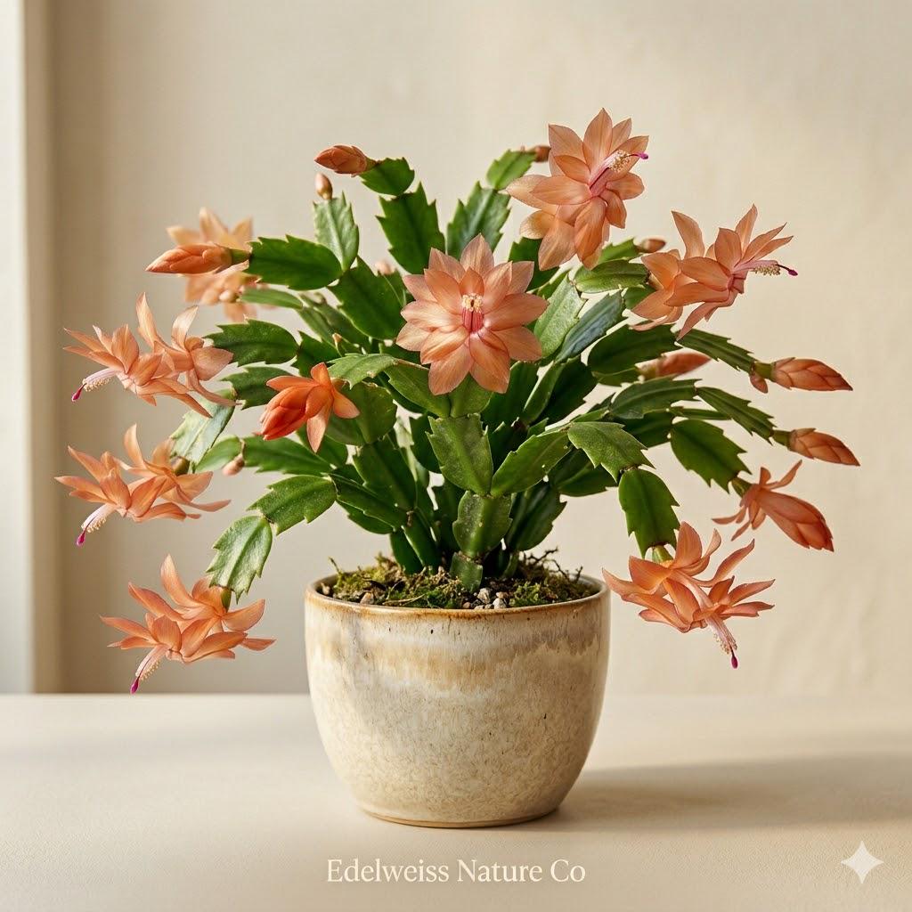 Butterfly Dusky Peach Christmas Cactus Starter Plant | Schlumbergera truncata | Holiday Blooming Houseplant